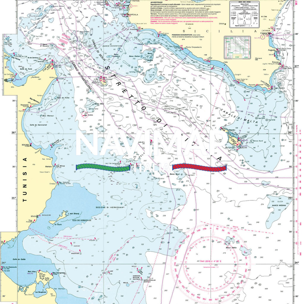 Sicilia con Tunisia Orientale e Libia Occidentale, Isole Pelagie e Malta